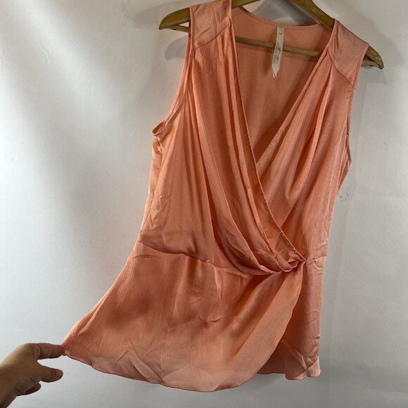 Melissa McCarthy Seven7 Blouse Top Size 1X Sleeveless V-Neck Satin Pink/ Peach - Picture 5 of 10